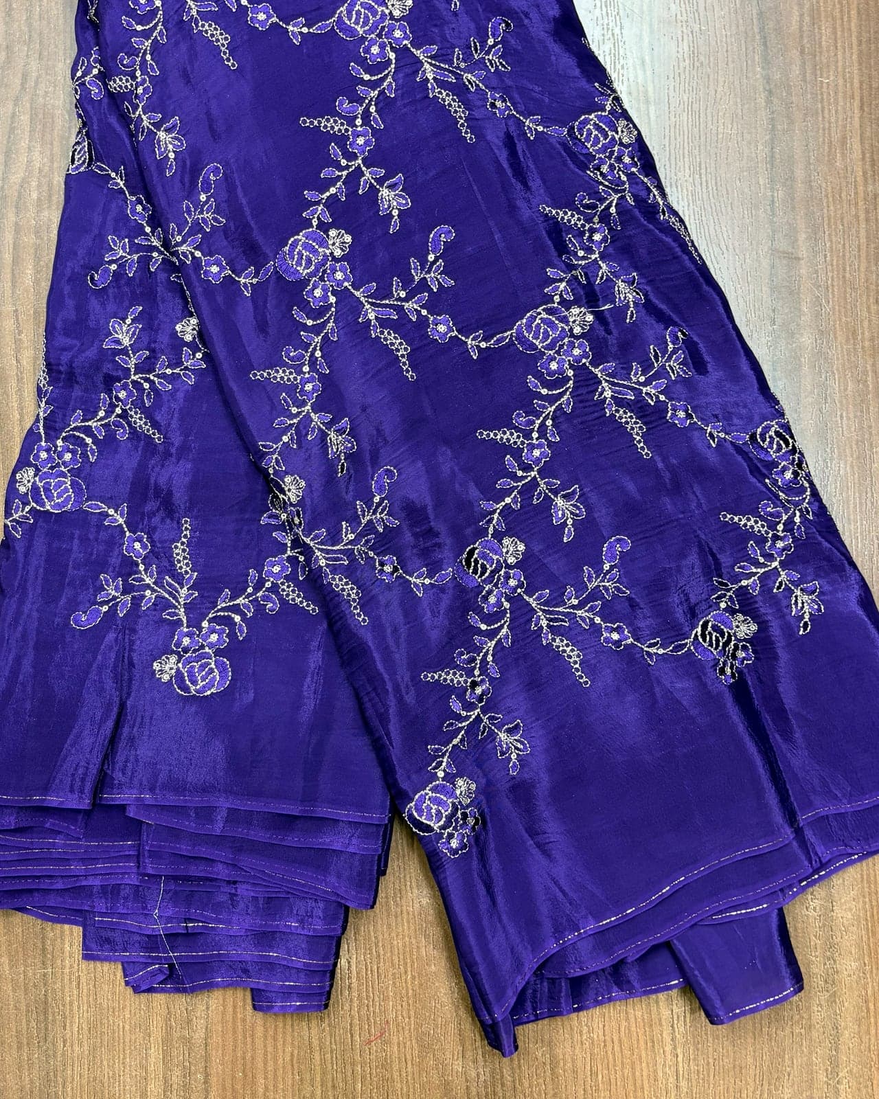 Purple georgette with silver vine embroidery