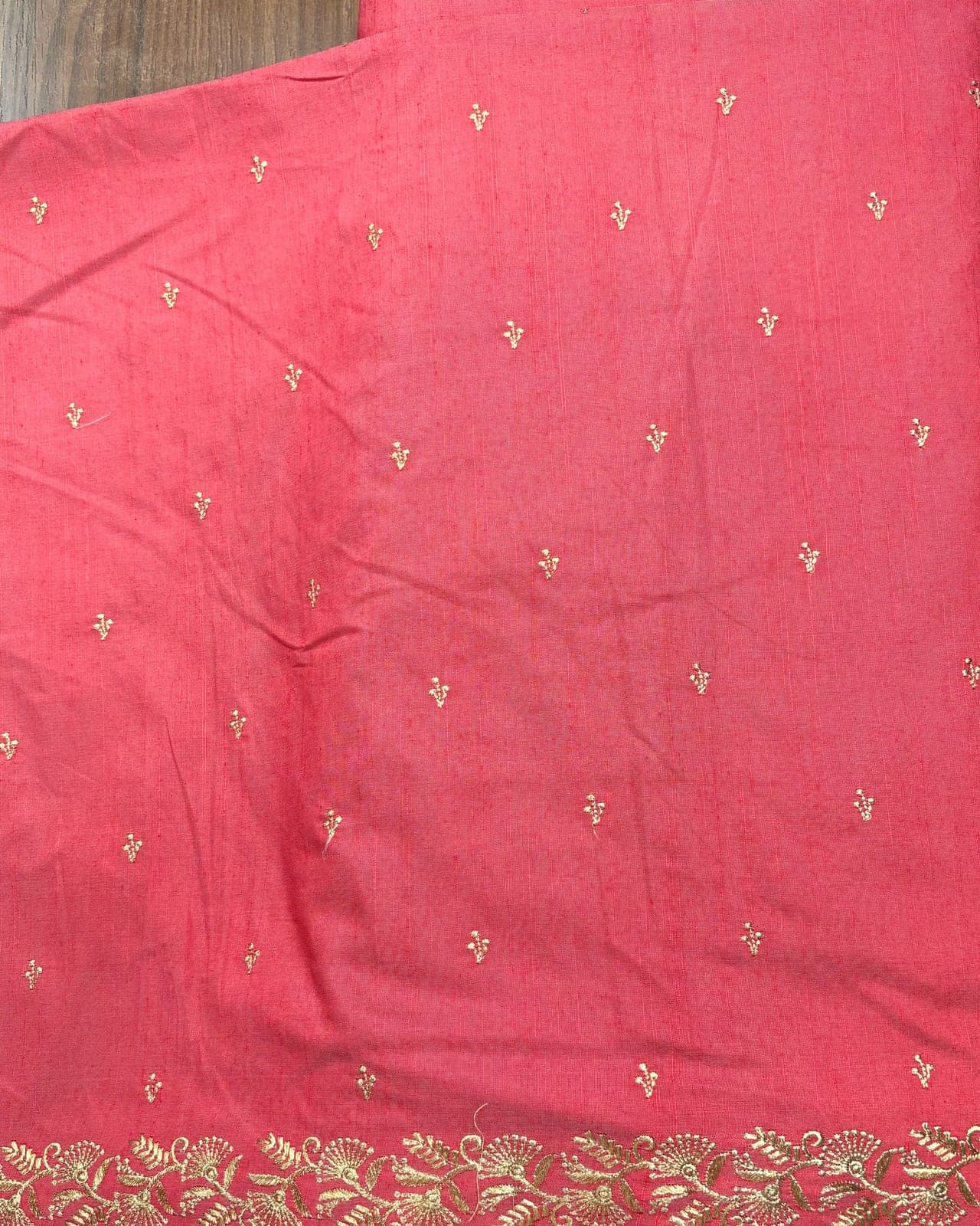 Coral saree with gold zari border