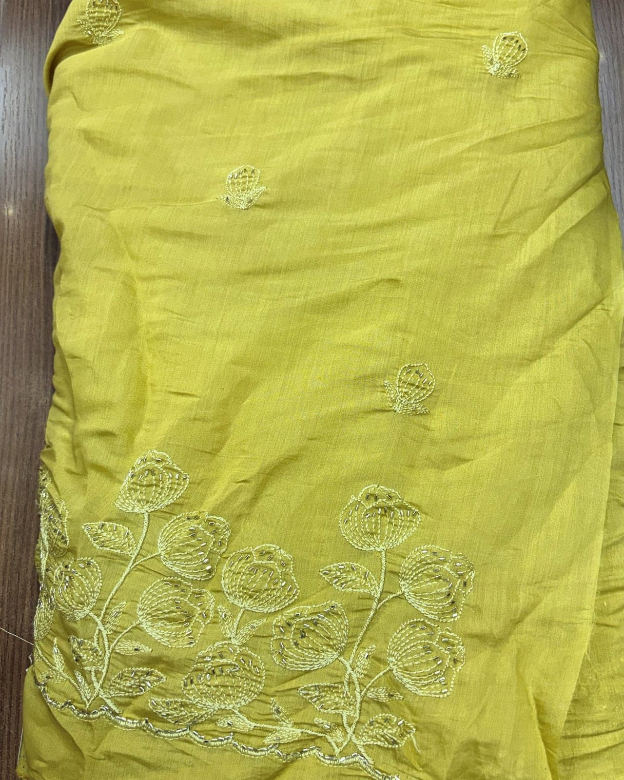 Lime chiffon with embroidered border